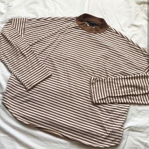 Tan & White Mock-neck Tee